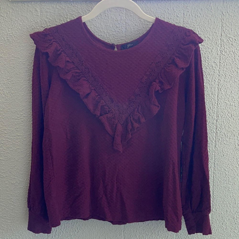 J. Crew Honeycomb-knit Ruffle-trim Top Sz XS